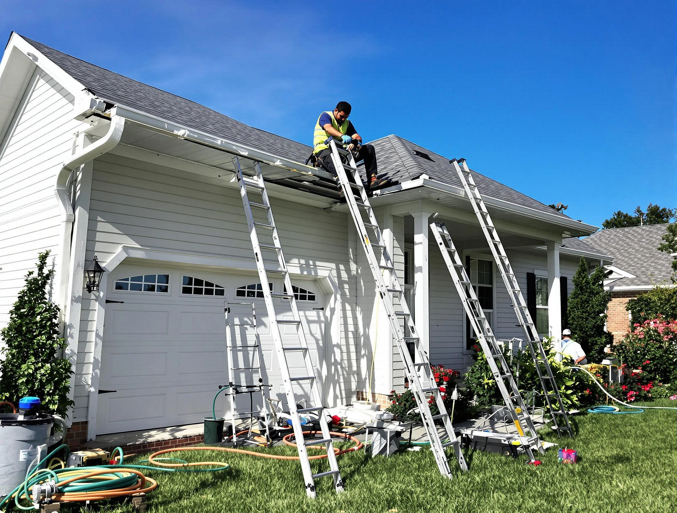 Removal of old gutters by Mayfield Heights Roofing Company to install new system in Mayfield Heights, OH