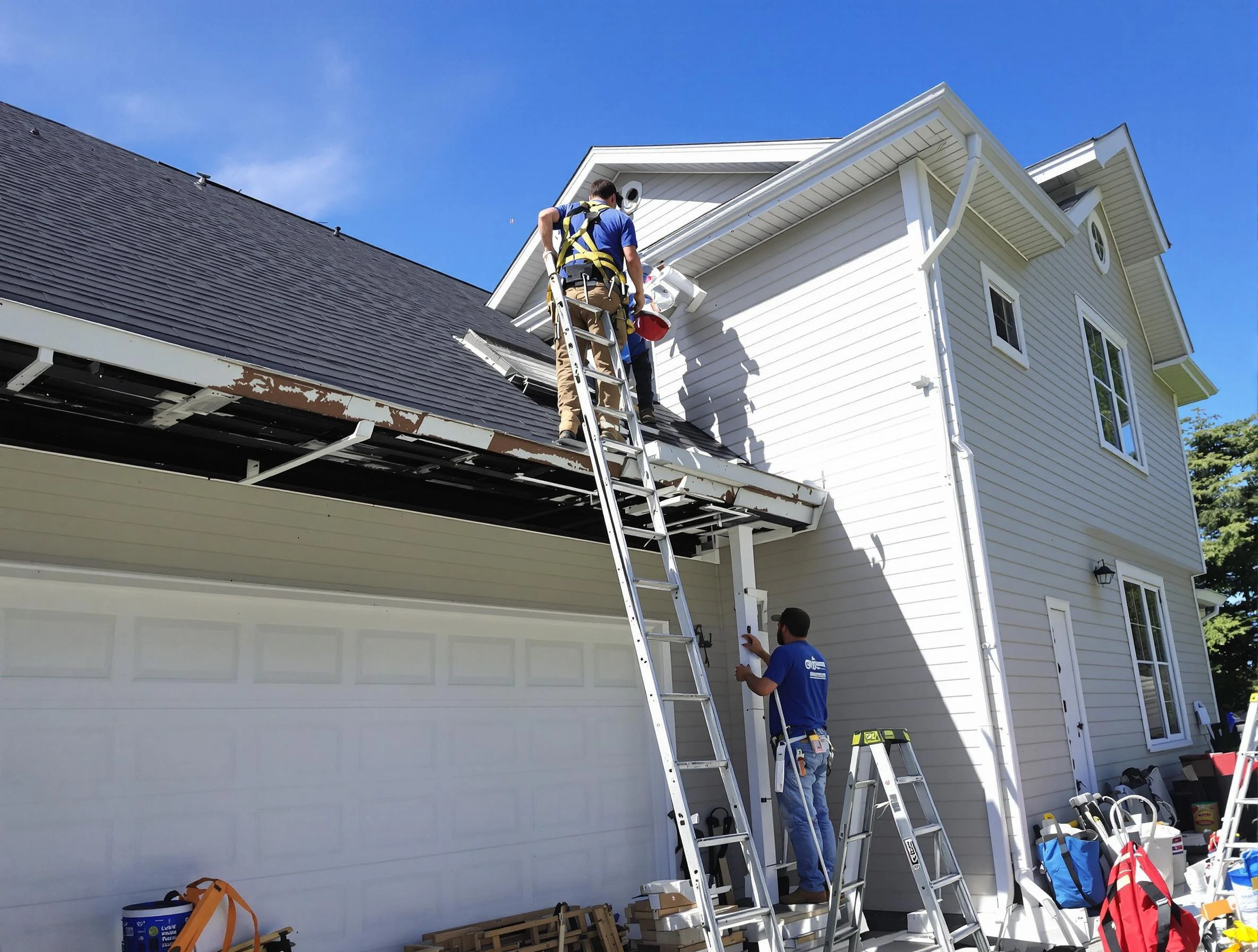 Newly replaced gutters by Mayfield Heights Roofing Company in Mayfield Heights, OH